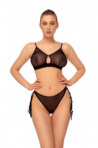 schwarze Dessous-Set aus Netzstoff mit Strapsenhalter - vergleichen und günstig kaufen